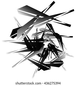 Geometric abstract art. Edgy, angular rough texture. Monochrome, black and white vector illustration