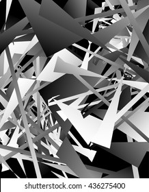 Geometric abstract art. Edgy, angular rough texture. Monochrome, black and white vector illustration