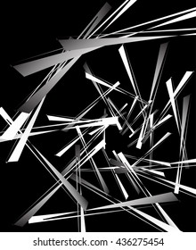 Geometric abstract art. Edgy, angular rough texture. Monochrome, black and white vector illustration