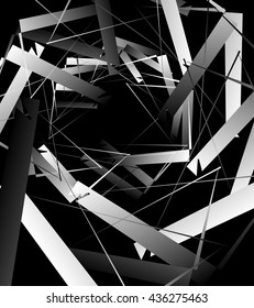 Geometric abstract art. Edgy, angular rough texture. Monochrome, black and white illustration