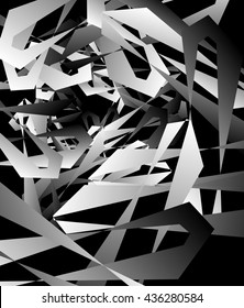 Geometric abstract art. Edgy, angular rough texture. Monochrome, black and white illustration