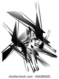 Geometric abstract art. Edgy, angular rough texture. Monochrome, black and white illustration
