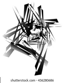 Geometric abstract art. Edgy, angular rough texture. Monochrome, black and white illustration