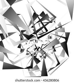 Geometric abstract art. Edgy, angular rough texture. Monochrome, black and white illustration