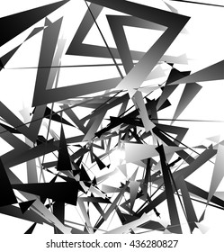 Geometric abstract art. Edgy, angular rough texture. Monochrome, black and white illustration
