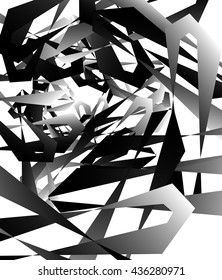 Geometric abstract art. Edgy, angular rough texture. Monochrome, black and white illustration