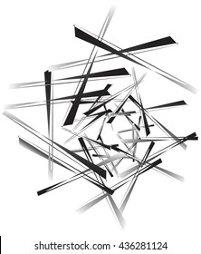 Geometric abstract art. Edgy, angular rough texture. Monochrome, black and white illustration