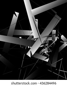 Geometric abstract art. Edgy, angular rough texture. Monochrome, black and white illustration