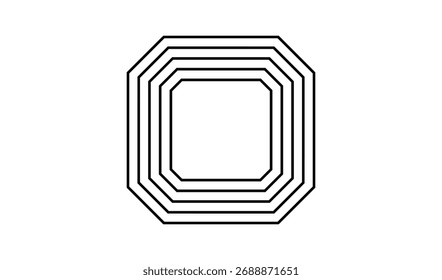 Geometric abstract art featuring concentric octagonal frames with clean lines and a minimalist aesthetic on a white background.
