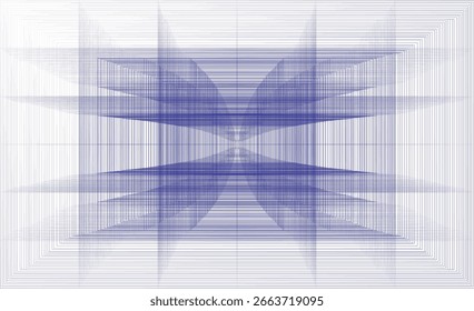 Geometric abstract art with symmetric layered blue lines