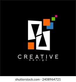 Diseño del logotipo geométrico abstracto B, P, 8 en forma de píxel.