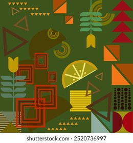 Diseño de patrón moderno retro de Fondo de pantalla trasero abstracto geométrico para tela, fondo, textura, bordado, adorno, envoltura, medios, decoración, papel, cubierta, artesanía, ilustración, moda, embalaje