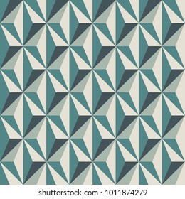 Geometric abstract background with 3d effect. Seamless pattern with reapeated triangles. Contemporary motif. Optical illusion wallpaper. Interlocking figures ornament. Op art digital paper. Vector art