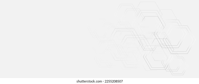 Geometric abstract background with black and white hexagonal line. Structure molecule and communication. Science, technology and medical concept. Vector illustration