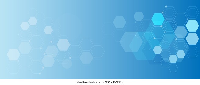 Geometric abstract background with blue hexagons. Structure molecule and communication. Science, technology and medical concept. Vector illustration