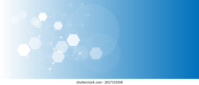 Geometric abstract background with blue hexagons. Structure molecule and communication. Science, technology and medical concept. Vector illustration