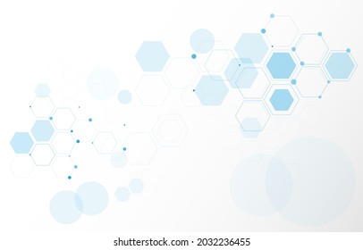 Geometric abstract background with blue hexagons. Structure molecule and communication. Science, technology and medical concept. Vector illustration