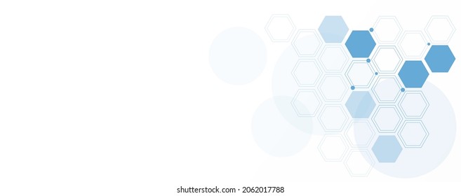 Geometric abstract background with blue hexagons. Structure molecule and communication. Science, technology and medical concept. Vector illustration