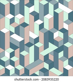 Geometric abstract background with blue and pink 3d blocks. Vector illustration.