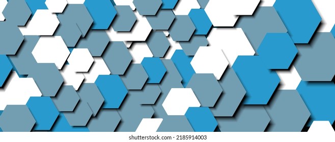 Geometric abstract background with blue and white hexagons pattern. Structure molecule and communication. Science, technology and medical concept. Vector illustration