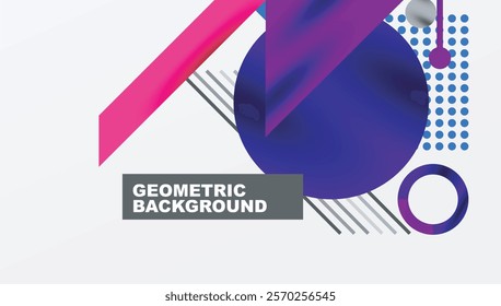 Geometric Abstract Background with Bold Shapes and Contrasting Colors. Circles, triangles, squares and lines with shadow effect