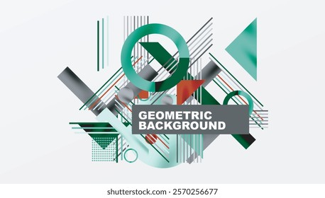 Geometric Abstract Background with Bold Shapes and Contrasting Colors. Circles, triangles, squares and lines with shadow effect