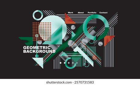 Geometric Abstract Background with Bold Shapes and Contrasting Colors. Circles, triangles, squares and lines with shadow effect