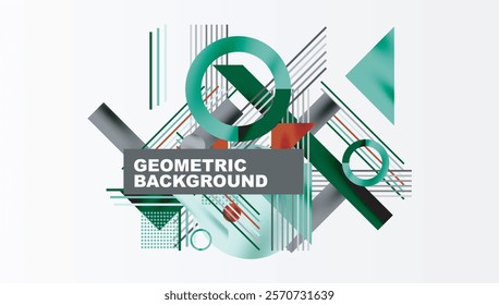 Geometric Abstract Background with Bold Shapes and Contrasting Colors. Circles, triangles, squares and lines with shadow effect