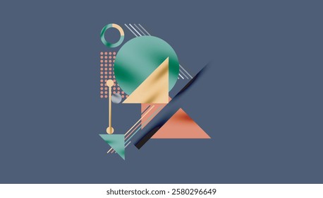 Geometric Abstract Background with Bold Shapes and Contrasting Colors. Circles, triangles, squares and lines with shadow effect