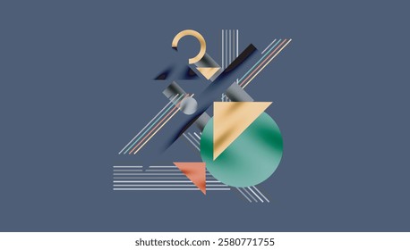 Geometric Abstract Background with Bold Shapes and Contrasting Colors. Circles, triangles, squares and lines with shadow effect