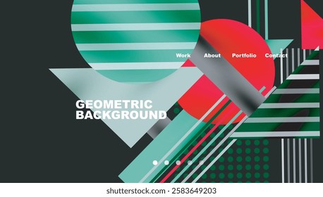 Geometric Abstract Background with Bold Shapes and Contrasting Colors. Circles, triangles, squares and lines with shadow effect