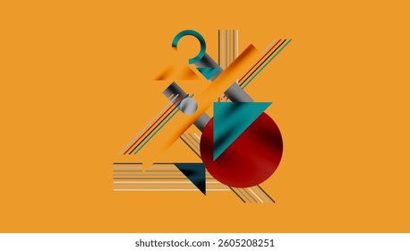 Geometric Abstract Background with Bold Shapes and Contrasting Colors. Circles, triangles, squares and lines with shadow effect