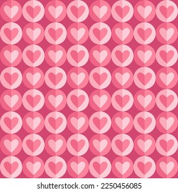 Geometric abstract background collection. Vector colorful illustration. Pink heart in circle frame shape texture for seamless backdrop. Design for valentines day, wedding textile and wrapping paper.