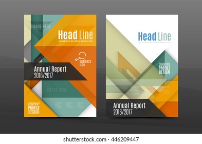 Geometric abstract background. Color business brochure cover vector template, annual report front page, A4 size, leaflet, magazine design, flyer layout
