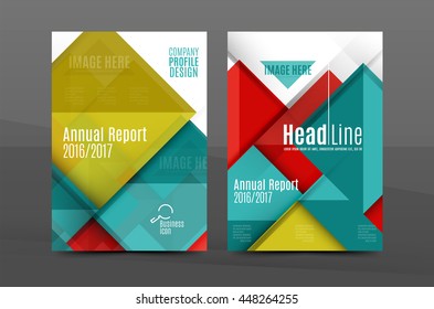 Geometric abstract background. Color business brochure cover vector template, annual report front page, A4 size, leaflet, magazine design, flyer layout