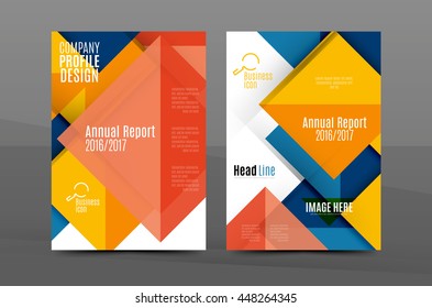 Geometric abstract background. Color business brochure cover vector template, annual report front page, A4 size, leaflet, magazine design, flyer layout
