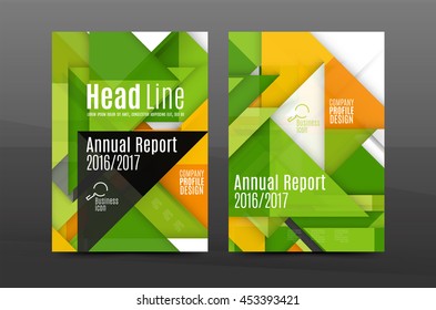 Geometric abstract background. Color business brochure cover vector template, annual report front page, A4 size, leaflet, magazine design, flyer layout