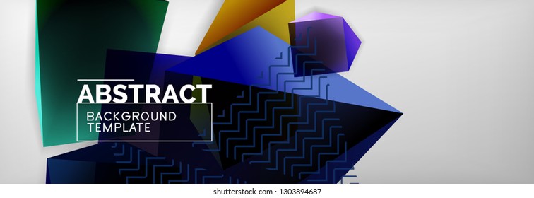 Geometric abstract background with color dark 3d shapes, vector modern business or techno poster design