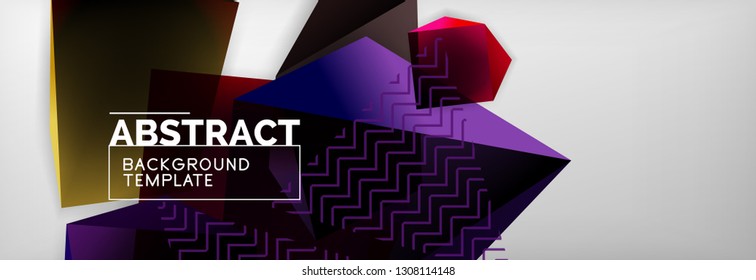 Geometric abstract background with color dark 3d shapes, vector modern business or techno poster design