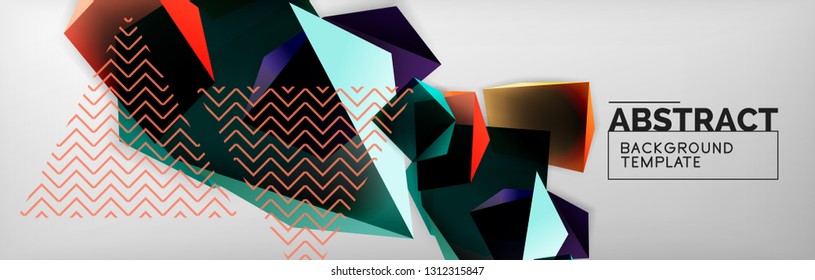 Geometric abstract background with color dark 3d shapes, vector modern business or techno poster design