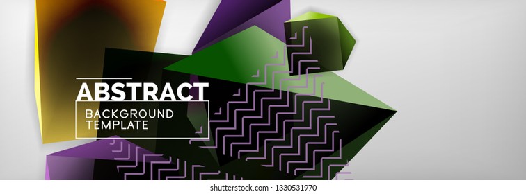 Geometric abstract background with color dark 3d shapes, vector modern business or techno poster design