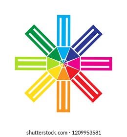 Geometric abstract background with colorful pencils. Element of design. Vector illustration
