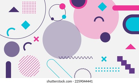 Geometric abstract background. Composition of simple memphis element on white background for landing page, website, flyer, leaflet. Vector illustration.