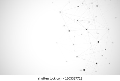 Geometric abstract background with connected dots and lines. Molecular structure and communication. Digital technology background and network connection