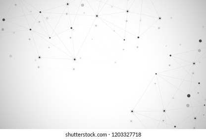 Geometric abstract background with connected dots and lines. Molecular structure and communication. Digital technology background and network connection