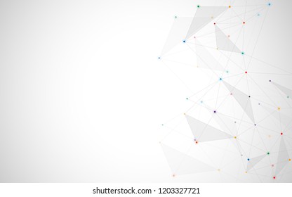 Geometric abstract background with connected dots and lines. Molecular structure and communication. Digital technology background and network connection