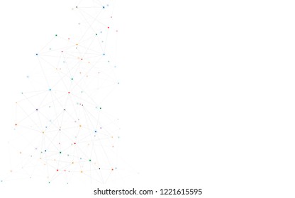 Geometric abstract background with connected dots and lines. Molecular structure and communication. Digital technology background and network connection