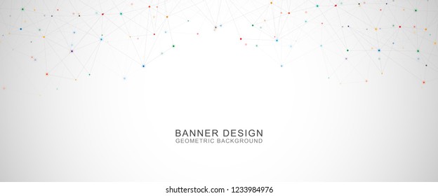 Geometric abstract background with connected dots and lines. Molecular structure and communication concept. Digital technology background and network connection