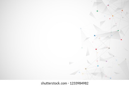 Geometric abstract background with connected dots and lines. Molecular structure and communication concept. Digital technology background and network connection