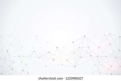 Geometric abstract background with connected dots and lines. Molecular structure and communication concept. Digital technology background and network connection